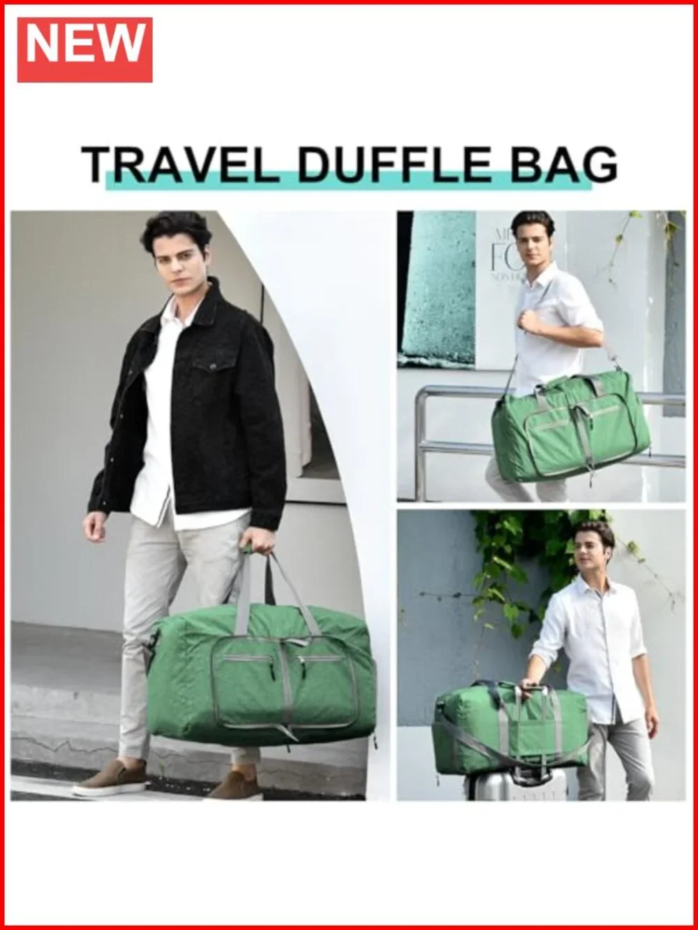 85L Foldable Travel Duffel Bag with Shoe Compartment, Waterproof Polyester